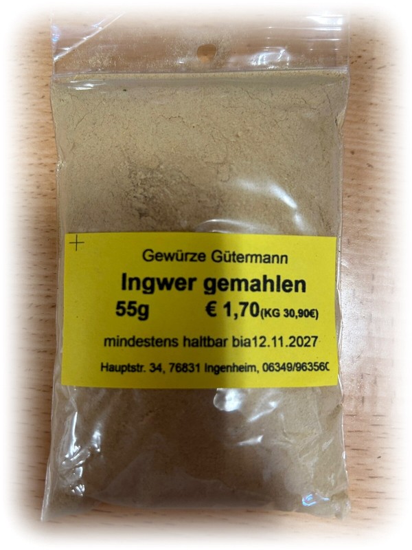 Ingwer Gemahlen 55g - GewÃ¼Rze GÃ¼Termann (Kg 30,90â¬)