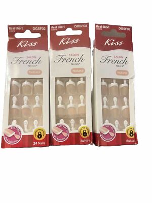 KISS Salon French Real Short Length Glue-On Nails DGSF02~ 3 Pack