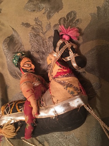 Arabian Horse & Elephant Riders Embroidered 2 Stuffed Vintage Wood Faces India