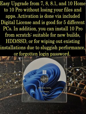 Windows 10 Pro 64-bit DVD Upgrade from 7/8/8.1, 10 Home or Clean install