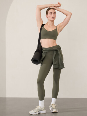 ATHLETA Salutation Stash High Rise Mesh 7/8 Legging w/ Pockets LARGE Moss Green