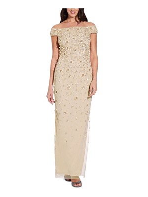 

ADRIANNA PAPELL Женское бежевое вечернее платье-футляр макси с короткими рукавами и открытыми плечами, Бежевый