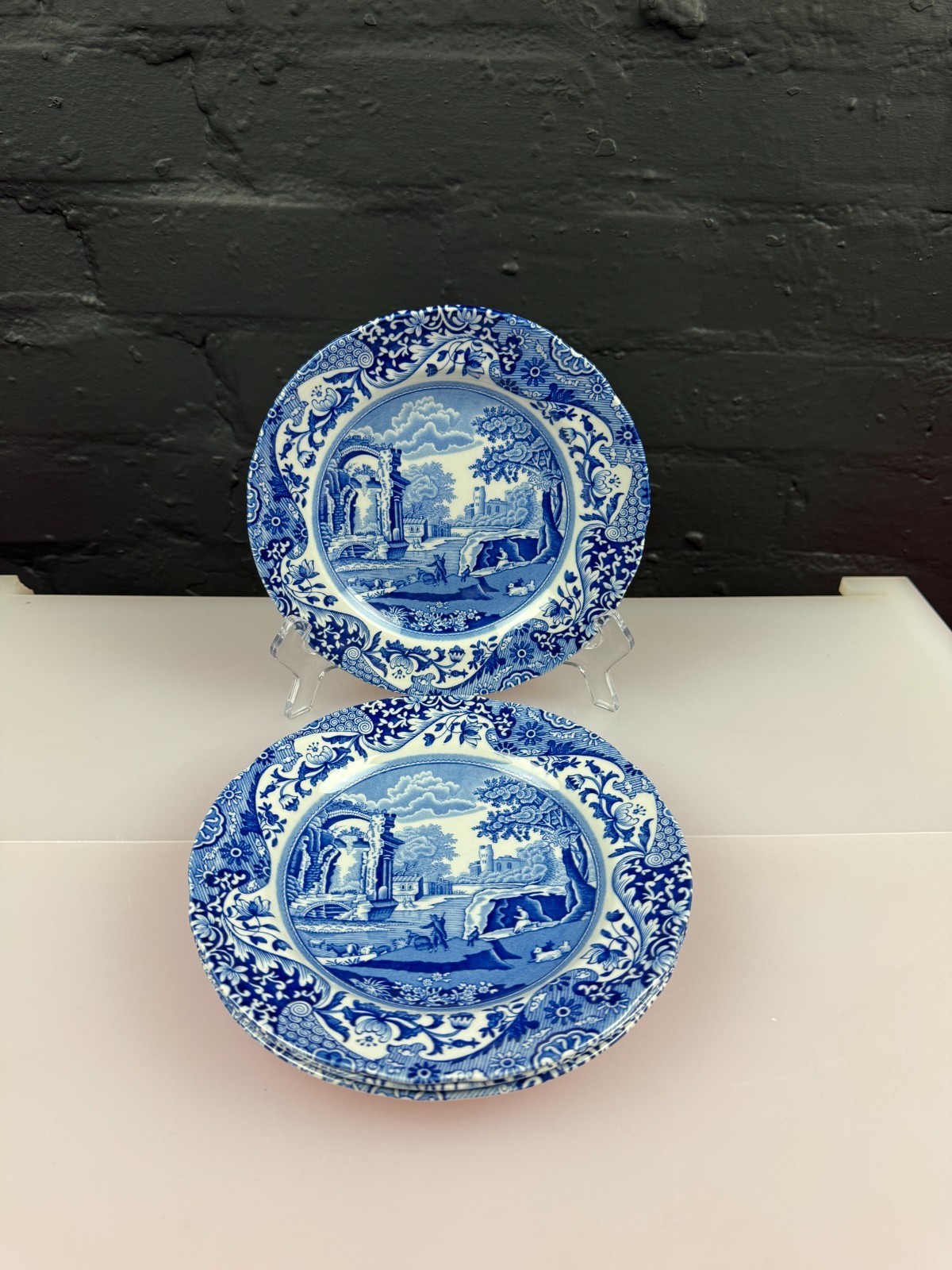 Spode Italian Blue and White Large Tea / Side Plates 18.5 cm Wide Set of 4