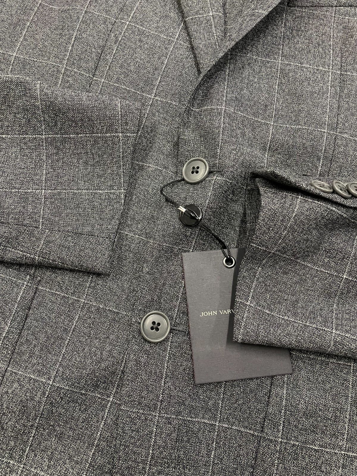 Pre-owned John Varvatos $598  Baxter Windowpane Blazer In Charcoal Gray Size:36