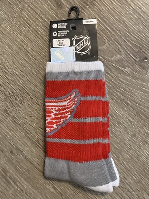 Detroit Red Wings Crew Socks Men's M Medium NHL Hockey Red Gray New