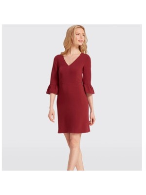 

Женское платье-футляр DKNY с темно-бордовыми рукавами из крепа с аквалангом и рукавами 3/4 выше колена, Maroon