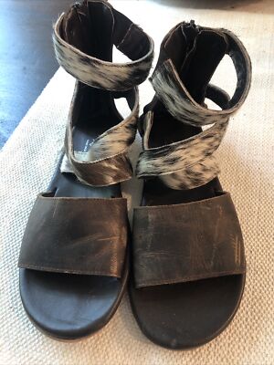 Agave Sky Women s 9 Gracie Grecian Flat Sandal Leather Cowhide