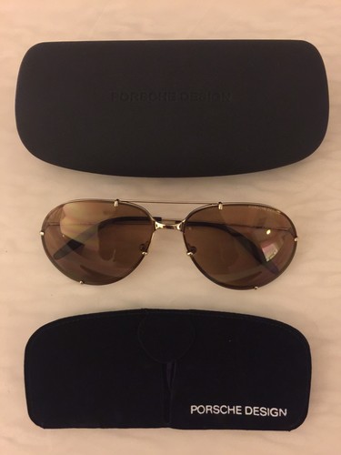 Pre-owned Porsche Design Aviator Sunglasses P 1002b 59mm With Extra Set Of Lenses In Brown & Green