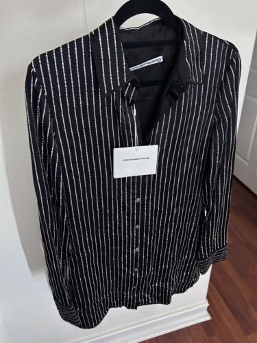 Alexander Wang Silk Slim Shirt Dress with Crystal Hotfix Alexander Wang Silk Slim Shirt Dress with Crystal Hotfix