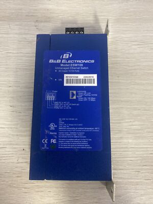 B&B Electronics 8-Port Unmanaged Ethernet Switch Elinx Model ESW108 Tested Works