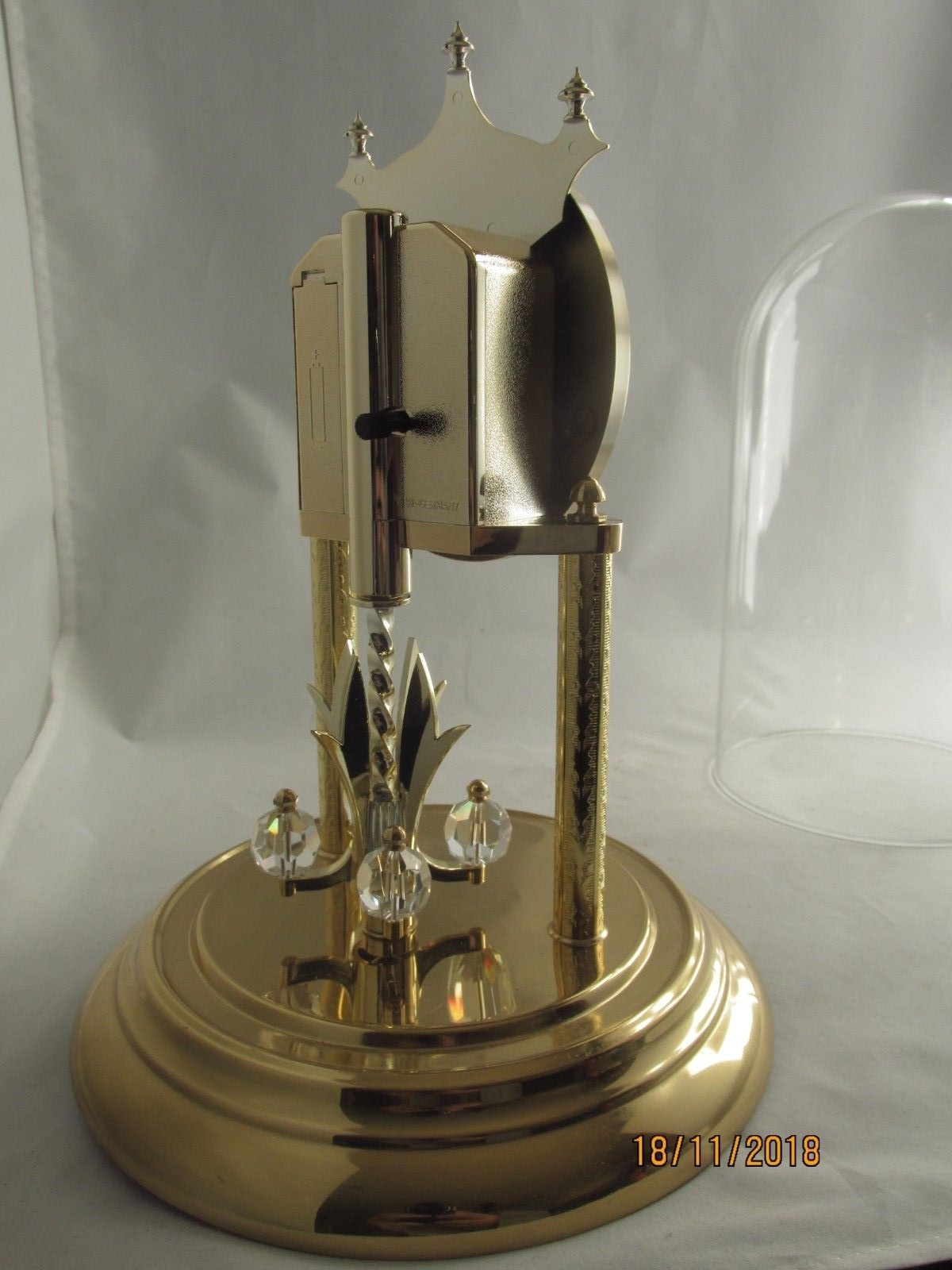 Hermle Moon Phase Anniversary Clock Glass Dome W Germany 11