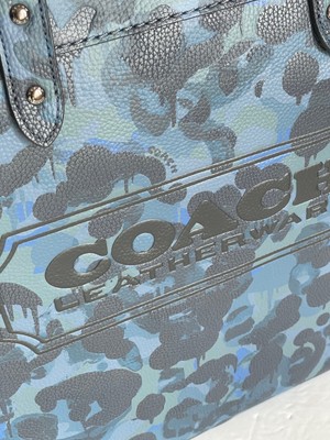 Pre-owned Coach Field Tote 40 Leather Blue Camo Print Crossbody C5308 Logo Org Pkg