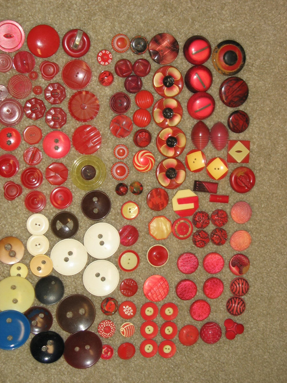 Large box of vintage assorted celluloid buttons from Grandmothers' collection.