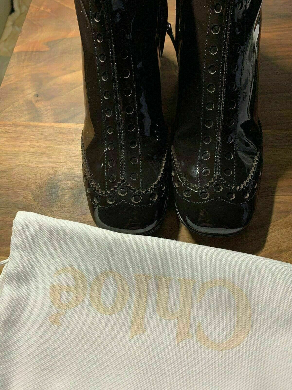 Pre-owned Chloé Chloe Perry Ankle Brogue Boots Iconic Shoes Booties 37.5 In Brown