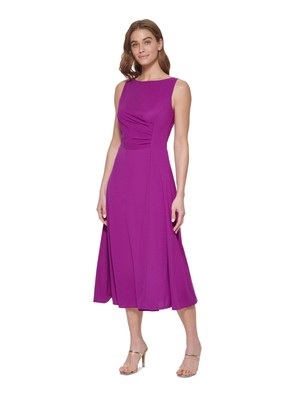 

DKNY Женское фиолетовое платье миди без рукавов с круглым вырезом для работы в смену, Фиолетовый