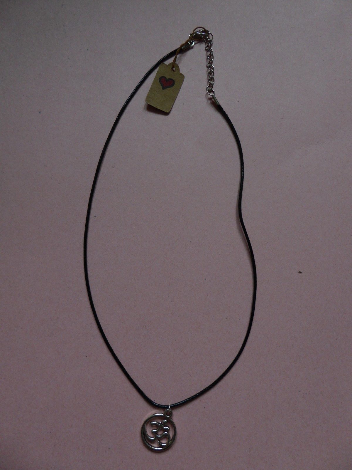 Empowering Jewelry Om Sanskrit Tibetan Silver Charm + Black Necklace Indie Boho