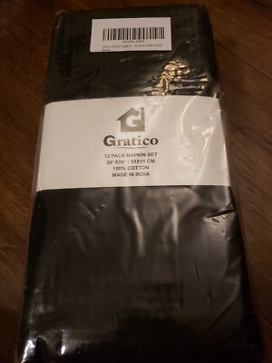 Gratico Pack of 12 Cotton Dinner Napkins Hotel Quality 20''X20'' Black