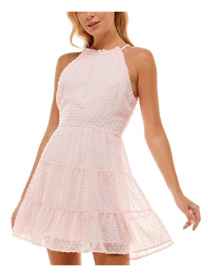 Женское розовое платье TRIXXI без рукавов с подкладкой сзади укороченного кроя + расклешенное платье-клеш L