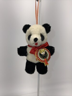 Vintage PANDA BEAR Shanghai Doll Factory Miniature Pure Wool Ornament