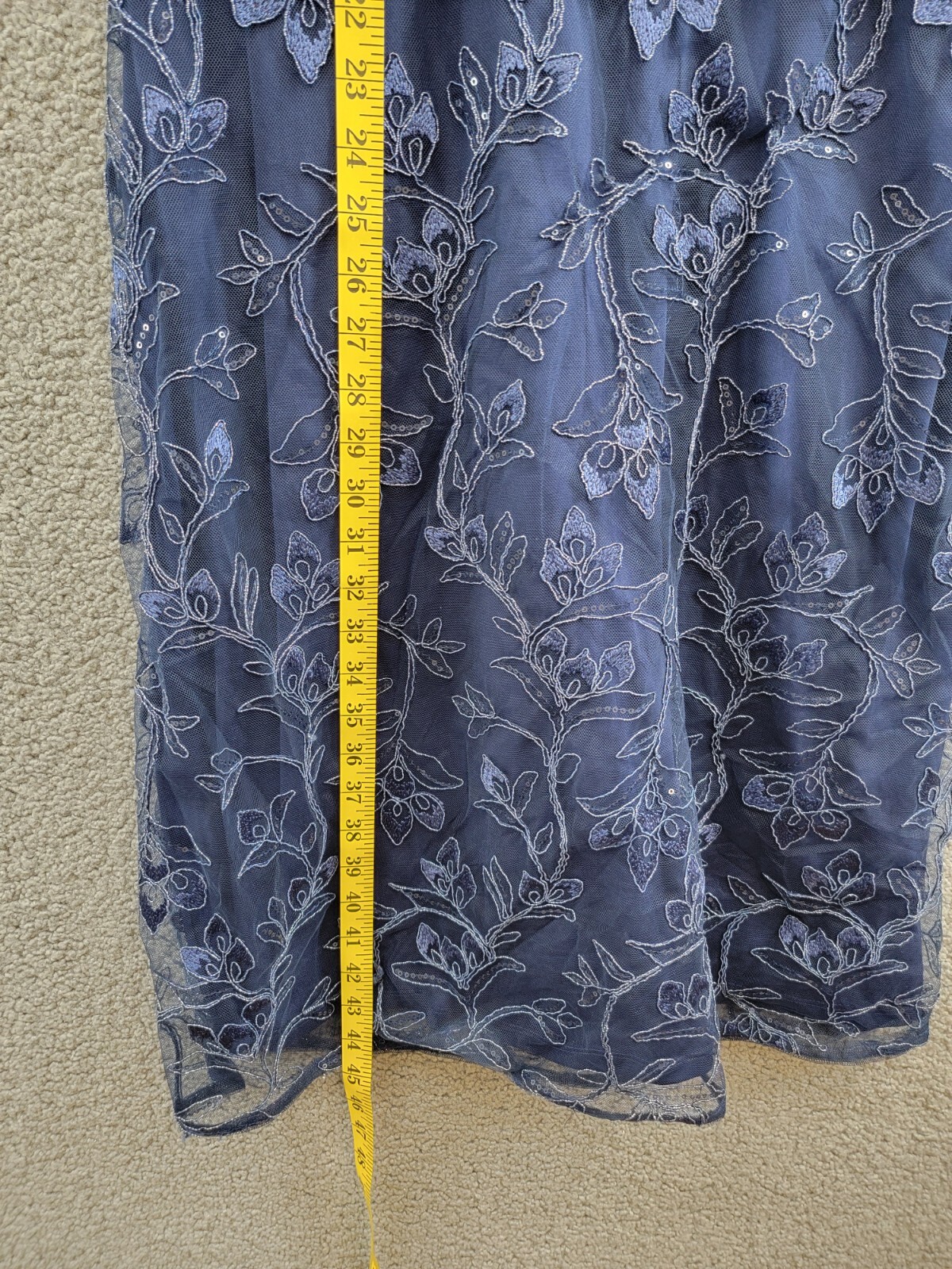 Papell Studio Floral Sequin Embroidered Midi Dress Women's 4 Light Navy Back Zip - Picture 7 of 16