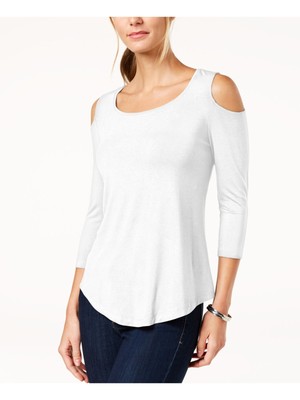 

JM COLLECTION Женский белый топ с круглым вырезом и рукавами 3/4 для работы, топ Petites P\XL