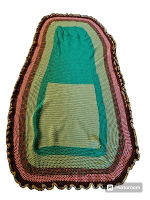 Vintage Granny Knit Avocado Blanket MCM 78×28 Crochet Throw Green