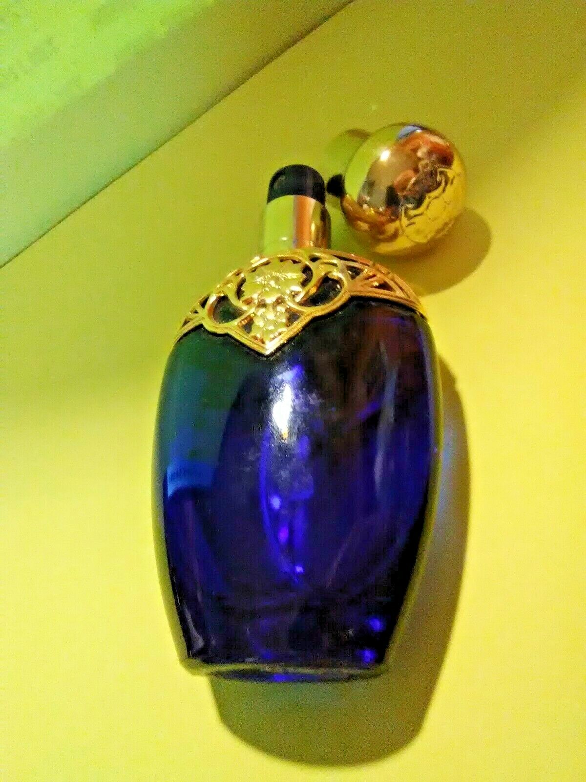 Cobalt Blue Glass Perfume Bottle Vintage Gold cap and decoration  LAST CHANCE