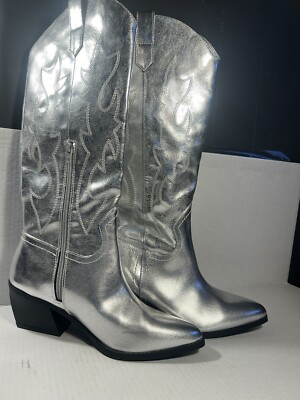 Madden NYC silver metallic cowboy western style boots women s size 9 NWOT