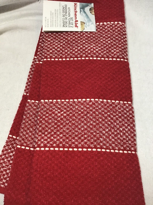 KITCHEN AID KITCHEN TOWELS 2 RED WHITE WIDE STRIPES 100 COTTON NIP