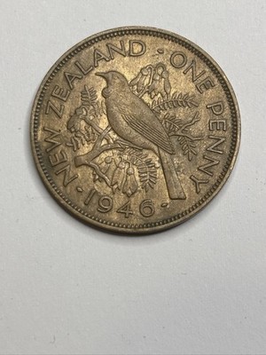 1946 New Zealand One Penny Coin 1d George VI Tui au
