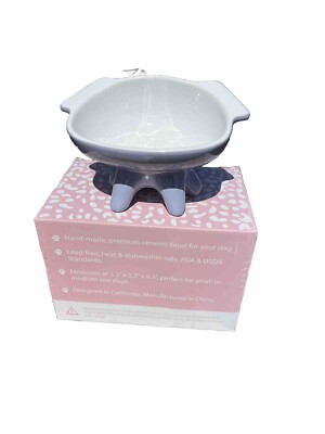 ViviPet Ceramic Pink Cat Bowl | Hand Built & Hand Painted | Elevated Pet Bowl