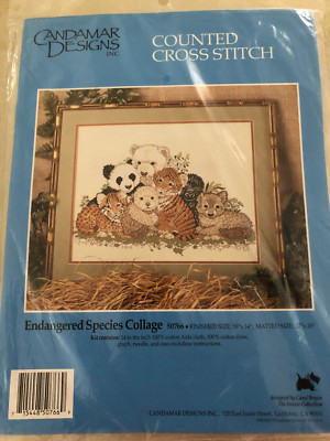 Endangered Species Collage 18x14 matted size 22x18 Cross Stitch Kit