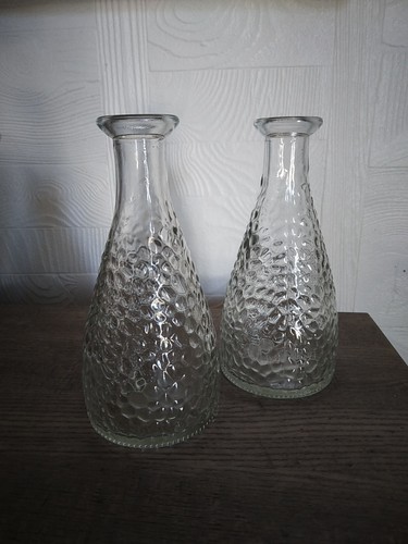 2x Hammered Clear Glass Pebbled Texture Decorative Bottle Moon Water Bud Vase