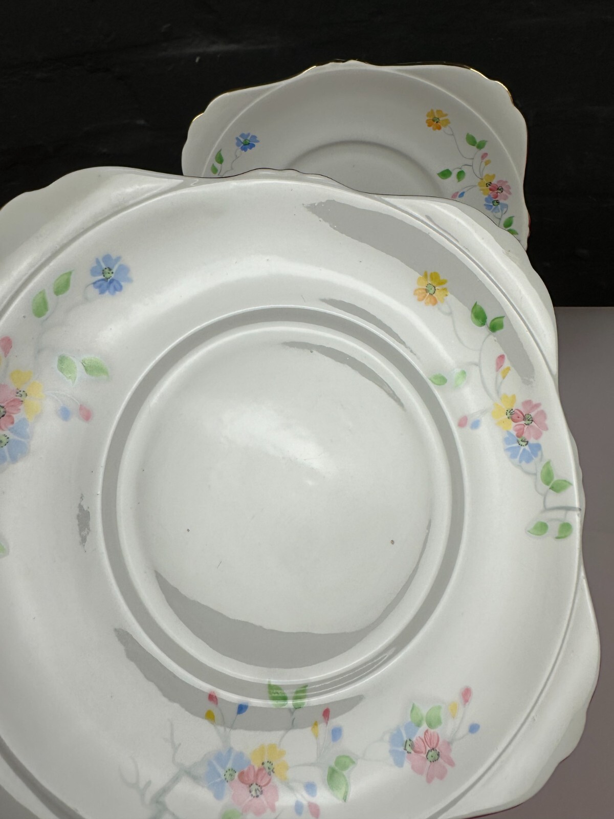 2 x Grafton China Hand Painted Square Cake Plates 9" Wide Set Floral C358