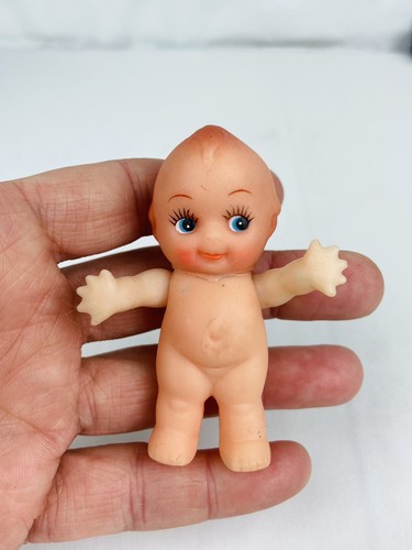 Vintage Tiny Kewpie Doll Rubber Vinyl 3&rdquo; Blue Eyes Jointed Arms & Head Toy Mini