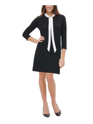 

Женское черное платье длиной выше колена с рукавами 3/4 TOMMY HILFIGER для работы, повседневное платье, Черный