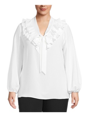 

KASPER Женский белый топ с галстуком и V-образным вырезом для работы плюс