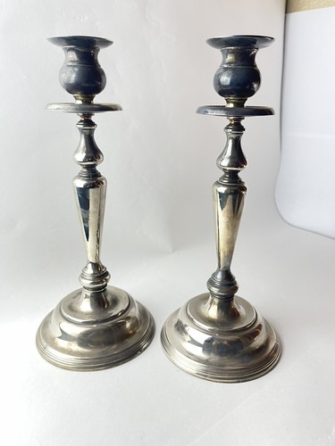 2 Vintage Candlesticks Silver Plated Candle Holders Empire Style 11 1/2
