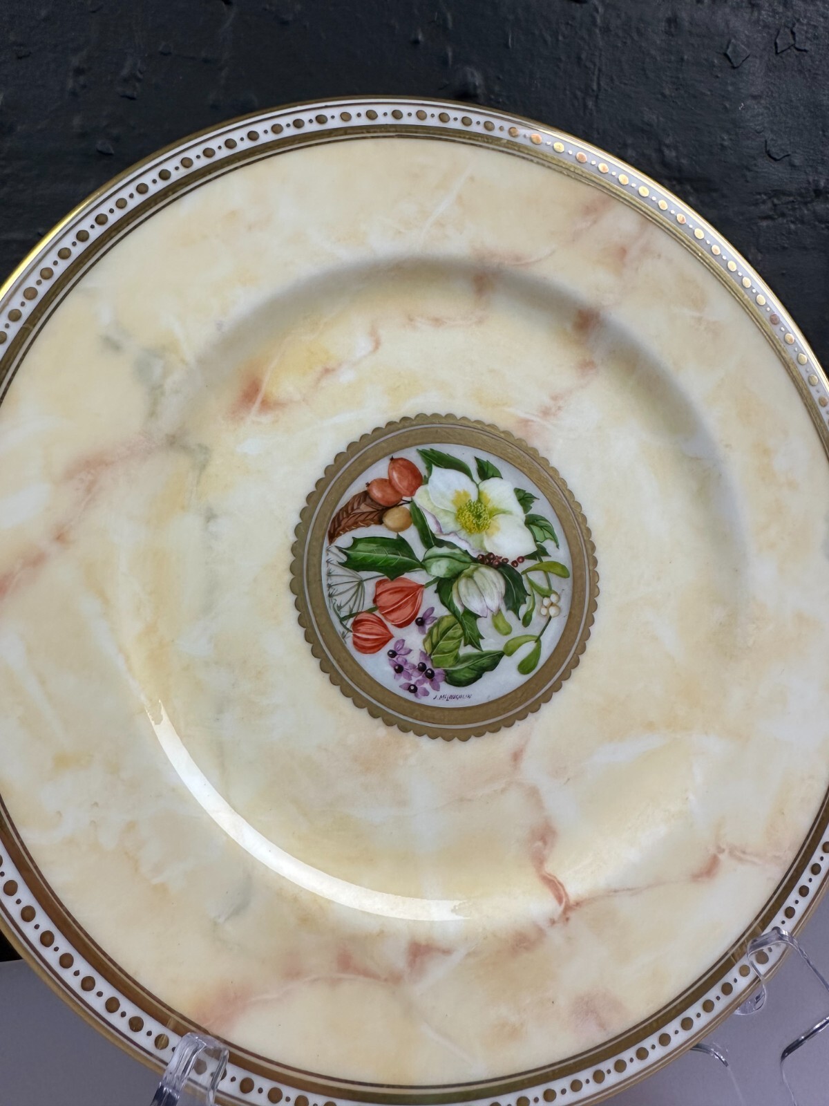 Cabinet Dinner Plate Flowers 10.75" Signed John McLaughlin Derbyshire