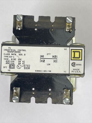 SQUARE D 9070 EO-1 CONTROL CIRCUIT TRANSFORMER SERIES B PRI. V 277 SEC. V 120 
