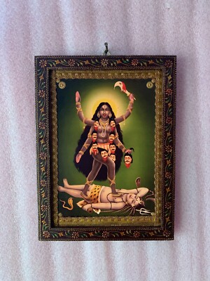 Picture Frame Kali, Maha Kali Photo, Wall art Decor Wooden Painted Frame-9 x 12''