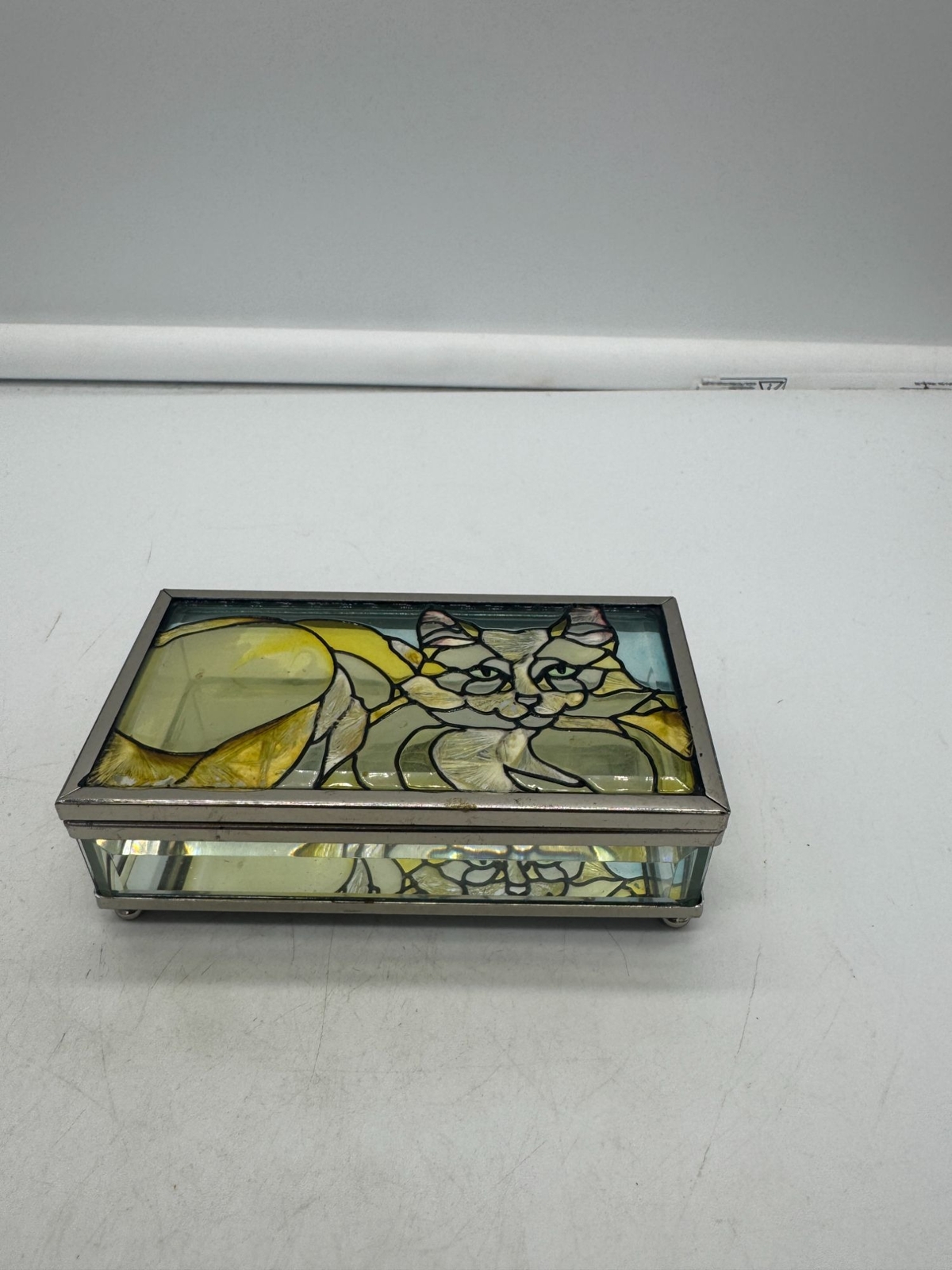 Joan Baker Designs Hand Painted Tiffany Cat Stained Glass