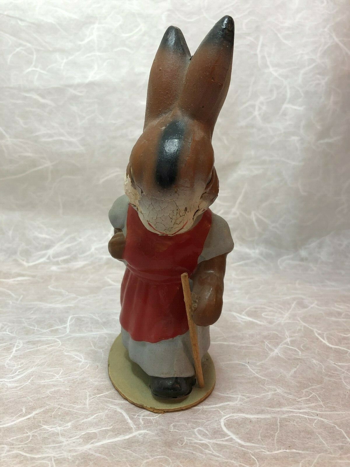Vintage Antique Painted Chalkware? Easter Bunny Rabbit Figurine Red Apron
