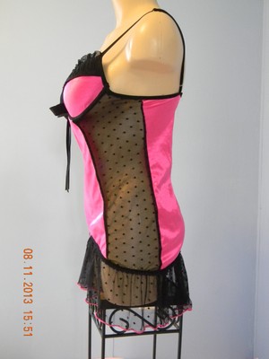 Hot Kiss Chemise Pink with Black mesh type sides Size S