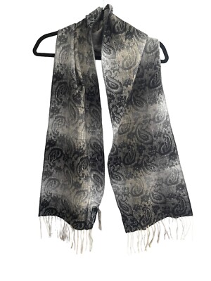 NWT CEJON Italian Scarf Paisley Ombre Black Cream Gray Beige Fringe #1719