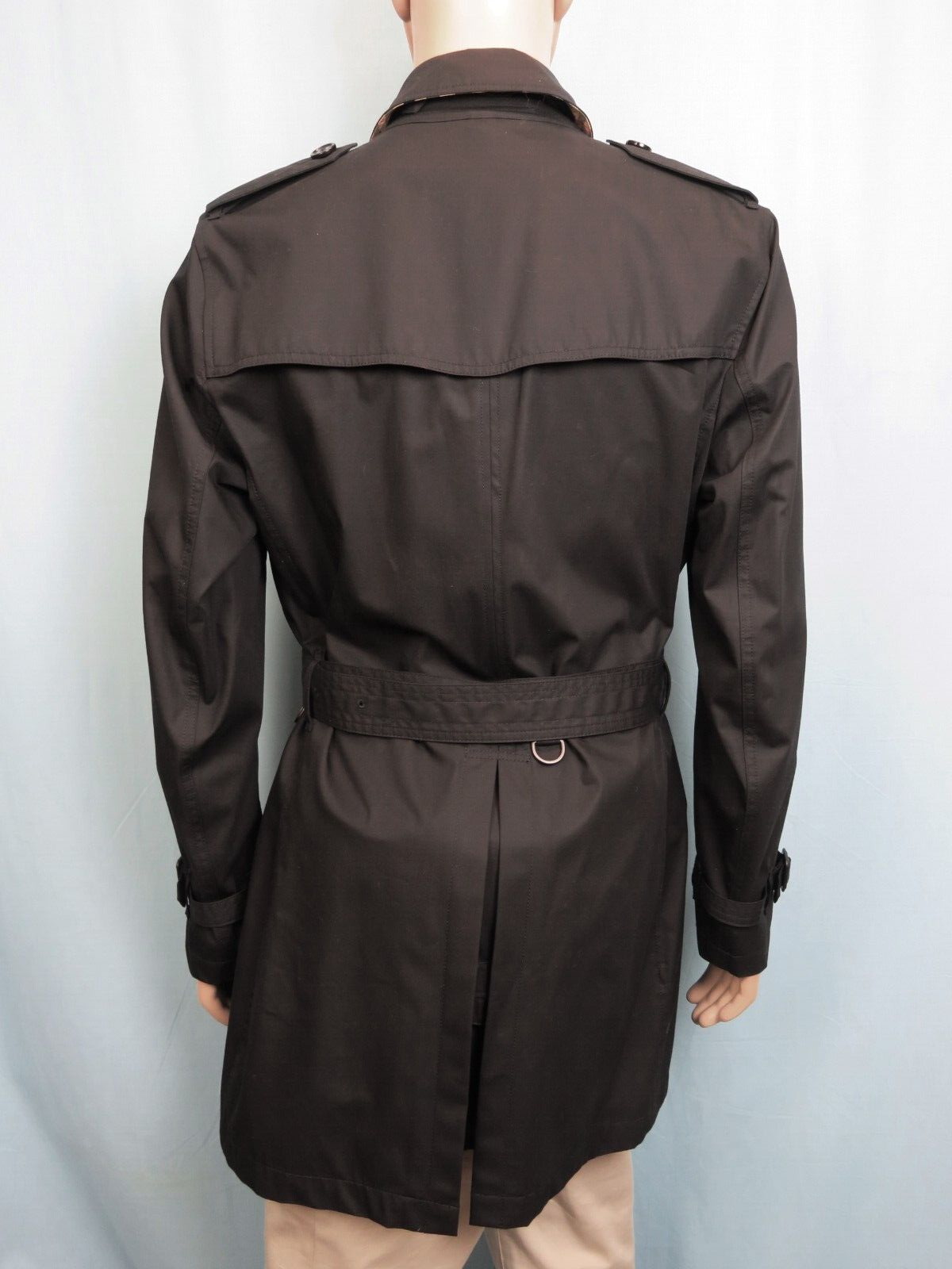 Pre-owned Burberry $2350  Britton Black Cotton Beige Check Collar Trench Coat Us 42 Eu 52