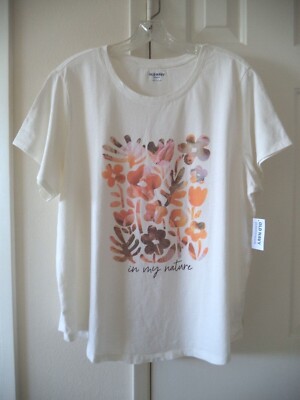 Old Navy Ivory Off White & Pink Orange Nature Floral T-shirt Knit 18 20 2X XXL