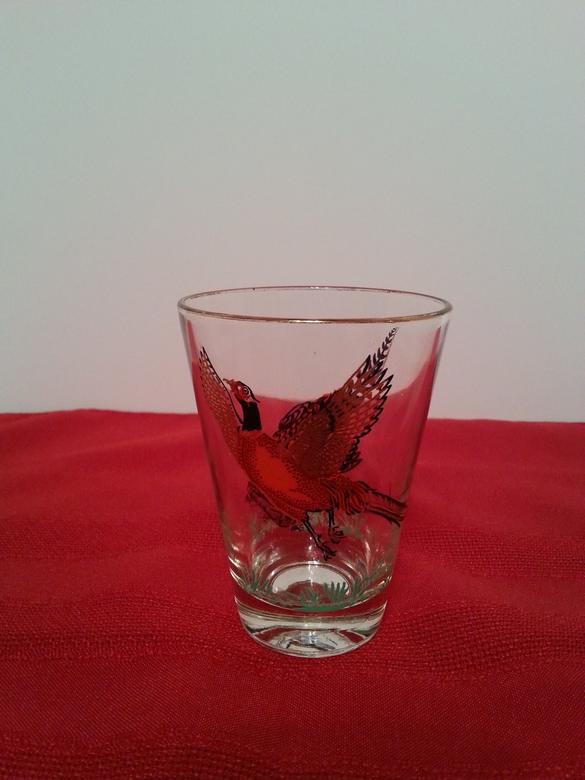 Vintage Hazel Atlas Ringneck Pheasant Bird Rock Whiskey Glass 3 /5/8 Tall