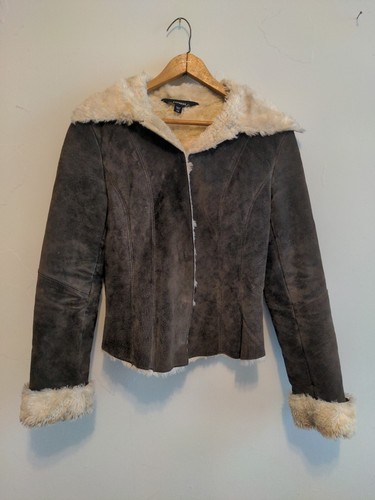 Women's EXPRESS  Distressed Leather Jacket w/Faux Shearling Lining, Size 7/8