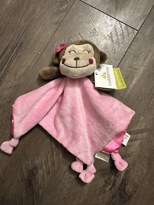 Cuddle Time Monkey Brown Pink Security Blanket Lovey Knotted Satin Backing Girls